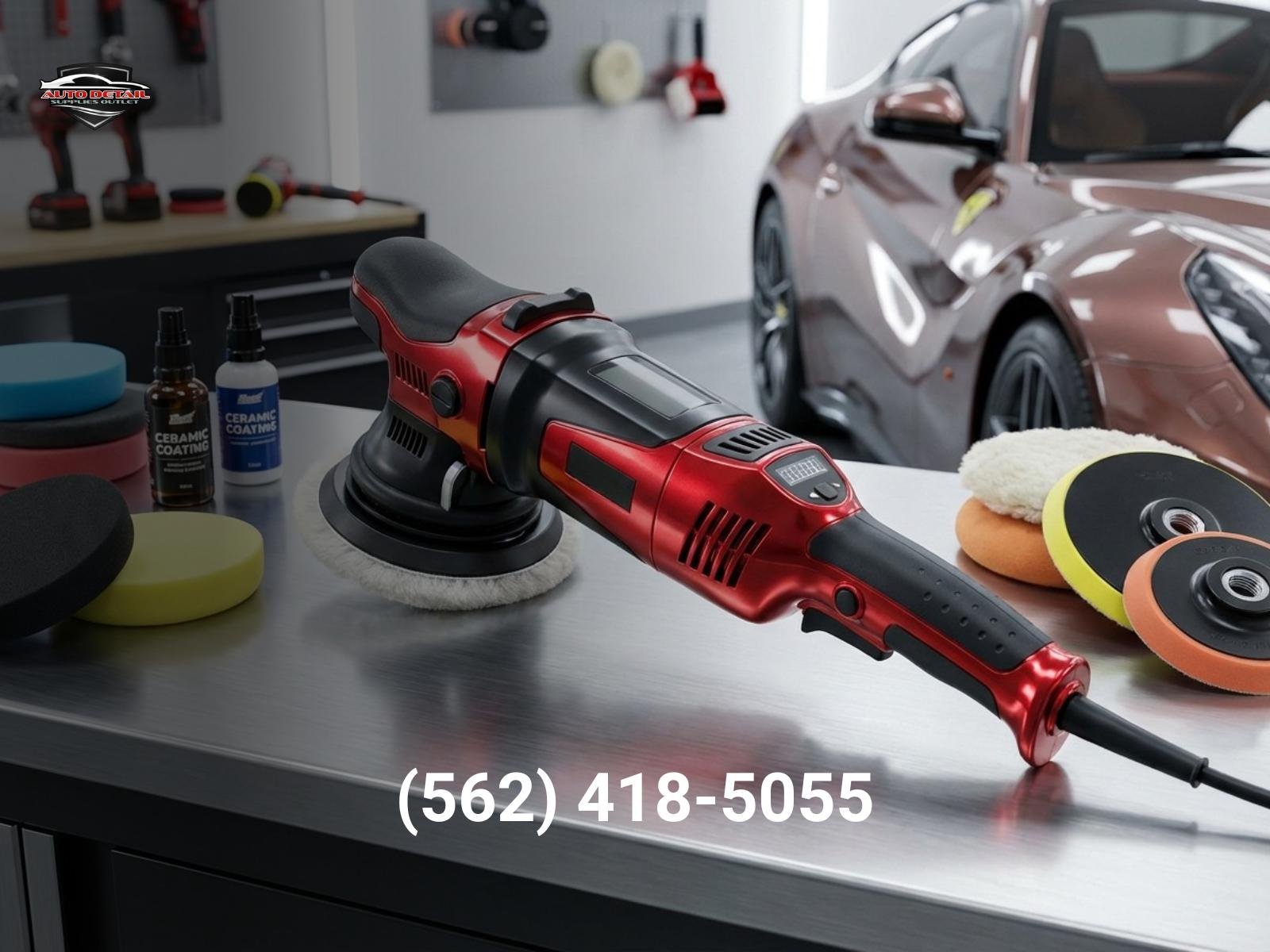 detailing polisher with backing plate and pads